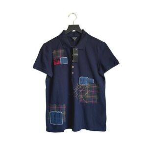 Lauren Ralph Lauren Navy Blue Patchwork Polo Shirt Womens Large NWT 200881781002